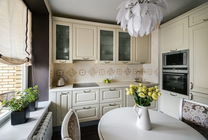 small kitchen with beige set