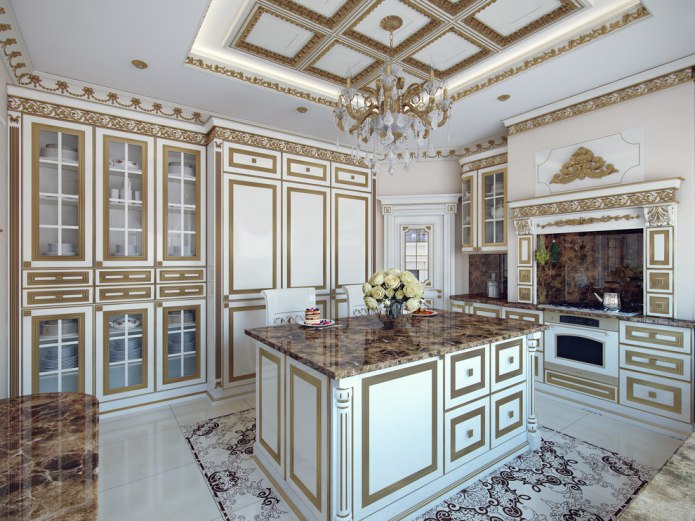 white kitchen with gold trim