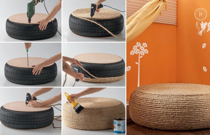 pouf made of tires