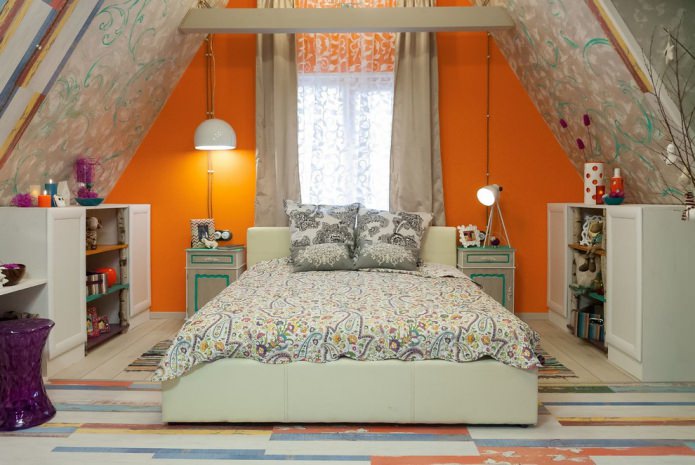 patterned tulle in the attic bedroom