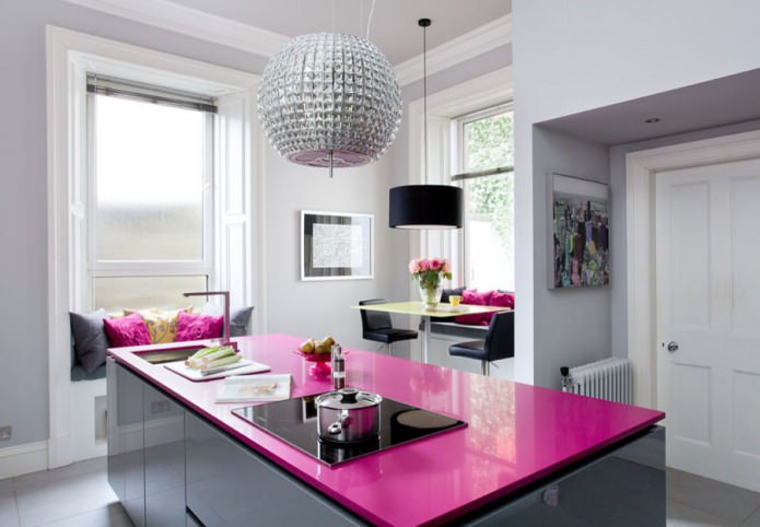 pink countertop on the island