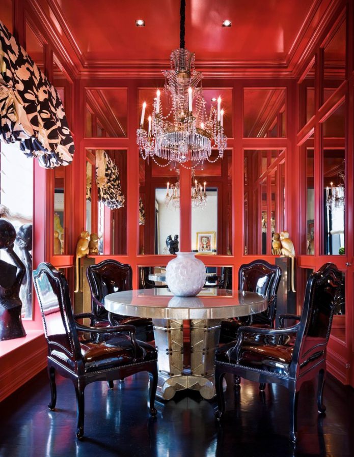 black and red dining room