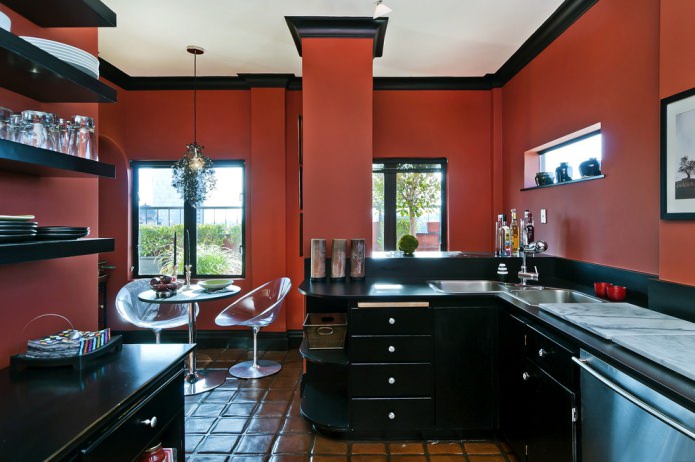 rote und schwarze Küche