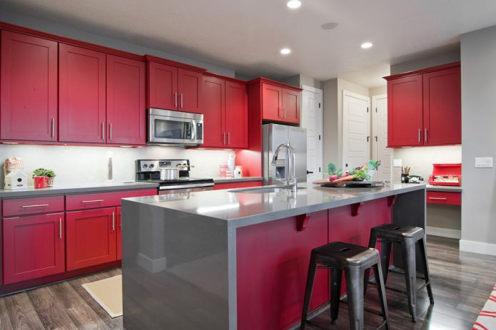 red and gray kitchen