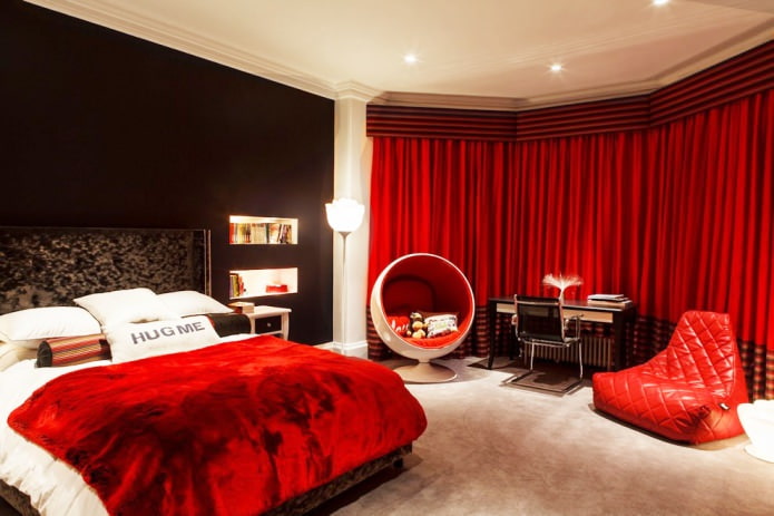  Schlafzimmer in schwarz-weiß-rot