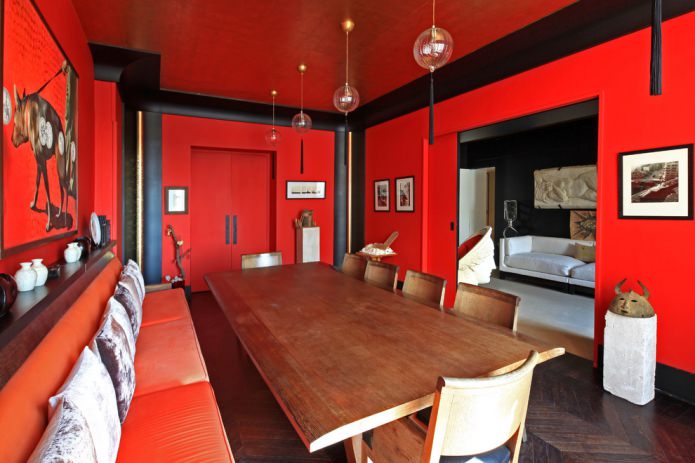 red ceiling and walls