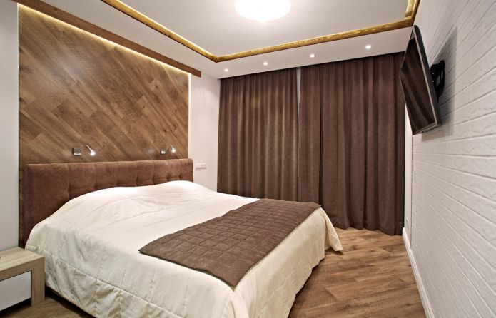 Brown curtains in a modern bedroom