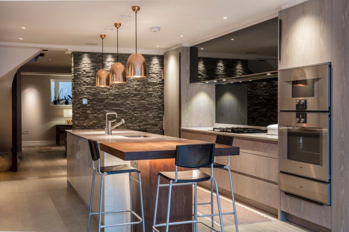 slate wall in modern kitchen