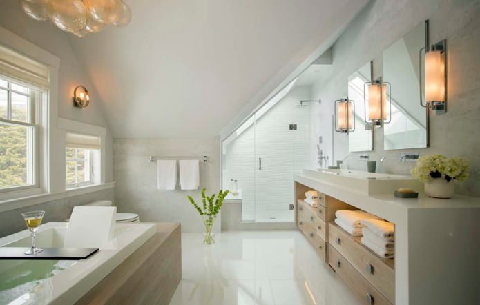 Bathroom under the roof in a country house