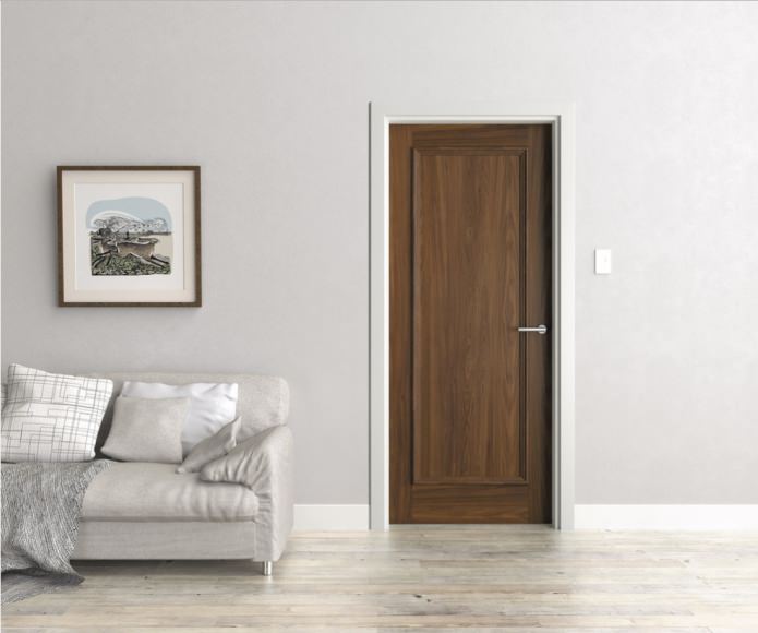 ประตู wenge ที่มีขอบสีขาวและแผงรอบ