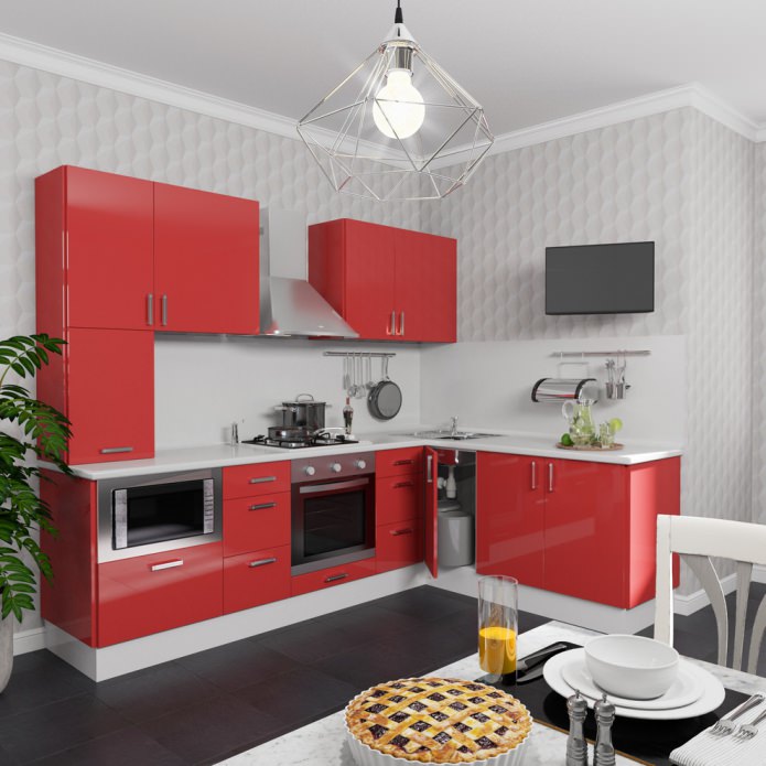 small kitchen in red tones