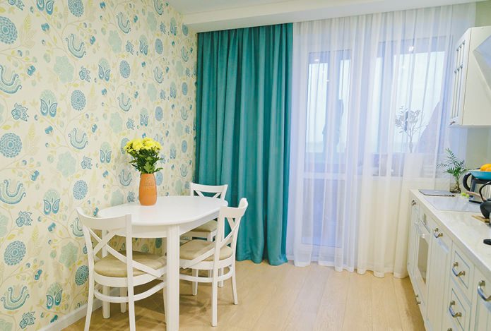 turquoise curtains in the kitchen