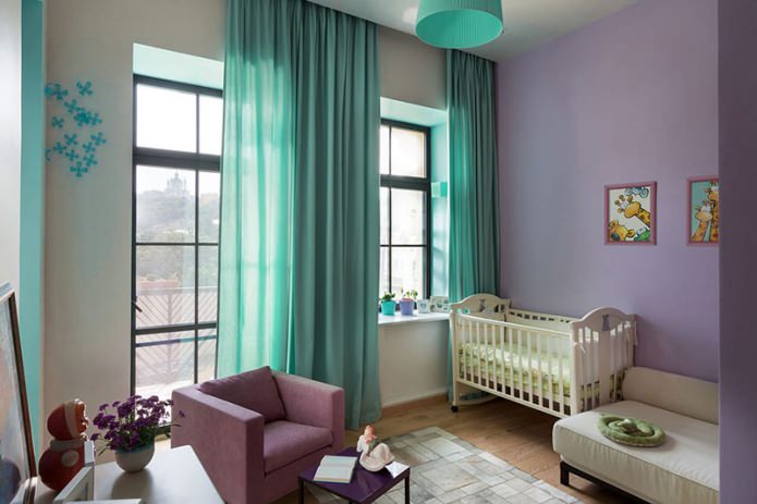 turquoise curtains in the nursery