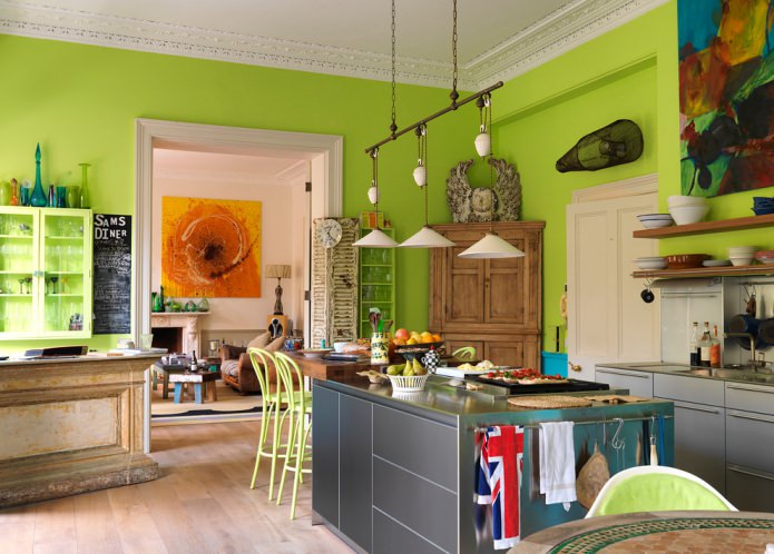 zöld falak a konyhában