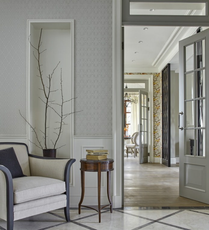 white glass doors in a classic interior