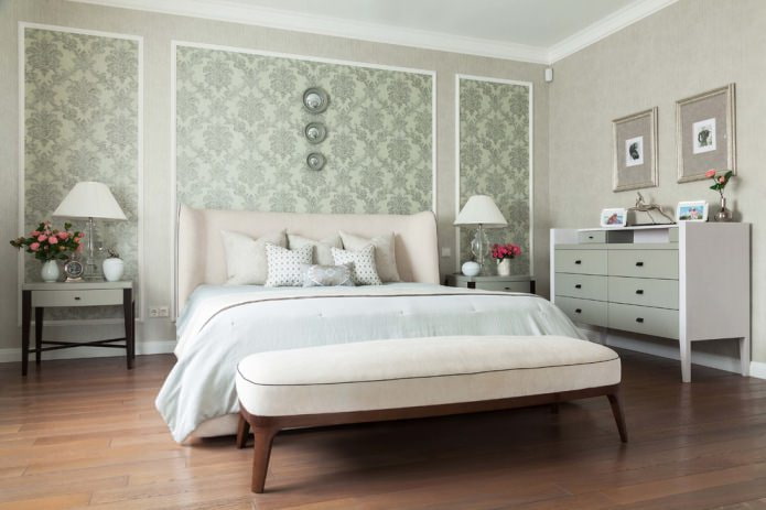 Gray-green walls in the bedroom