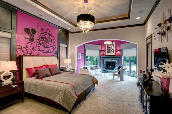 Gray-pink walls in the bedroom