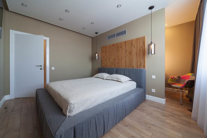 graues und beige modernes Schlafzimmer