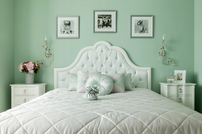 bedroom with plain mint walls