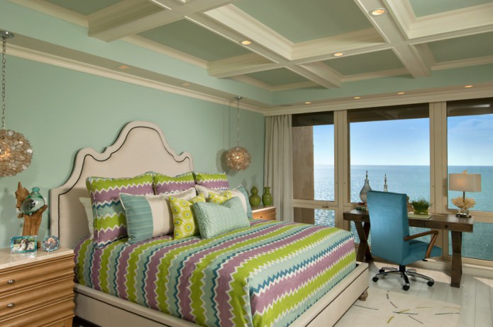 bedroom interior with mint walls