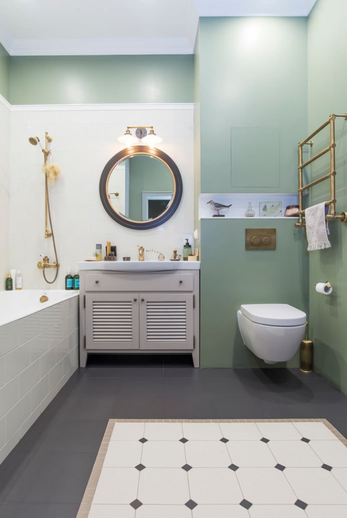 bathroom in white and mint colors