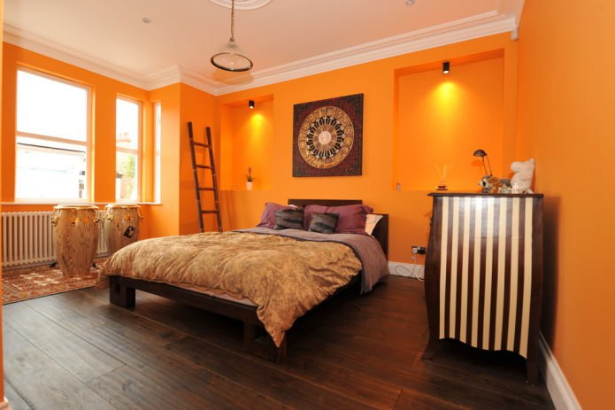 orange walls in the bedroom