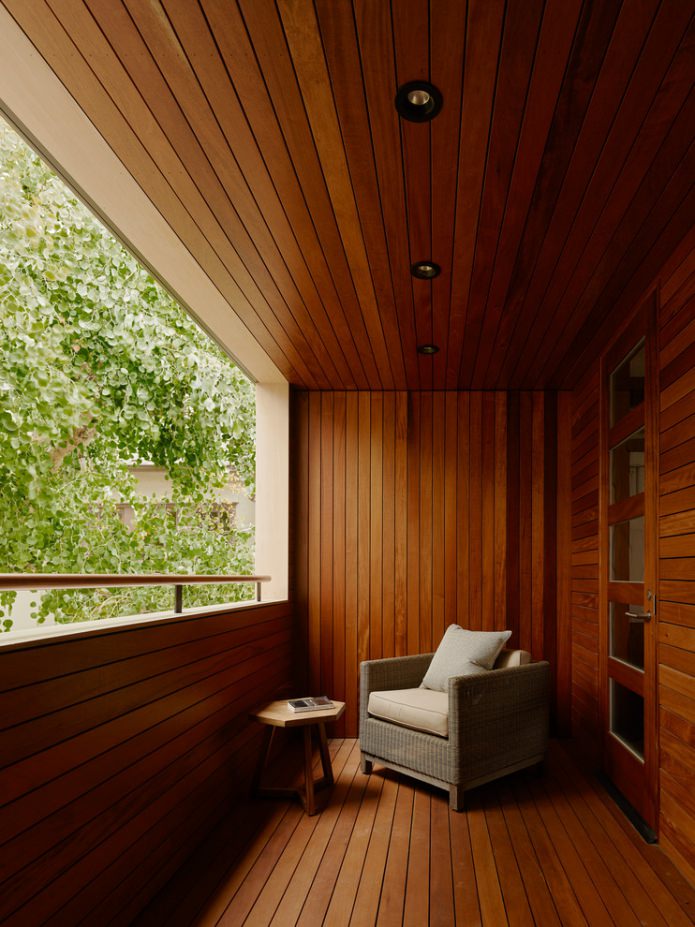 wood paneling on the balcony