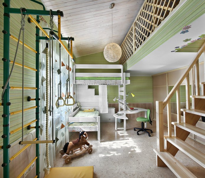 attic nursery in green tones