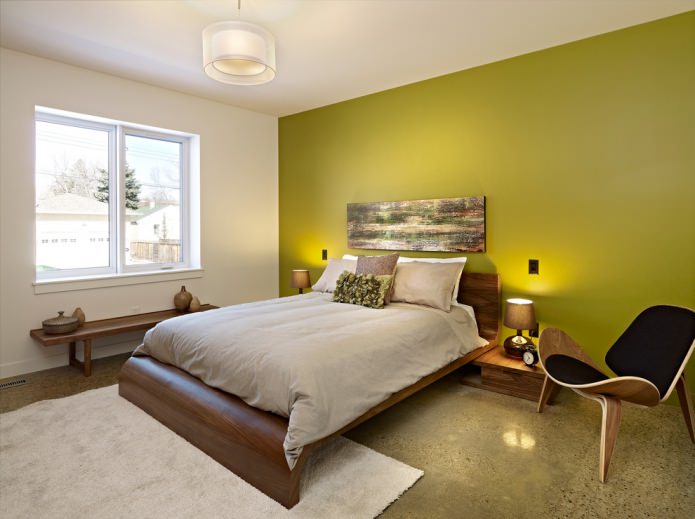 light green wall in the bedroom