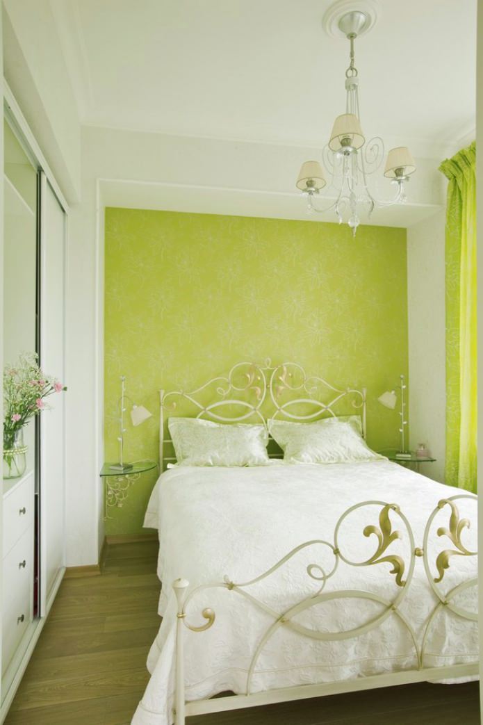accent light green wall in the bedroom