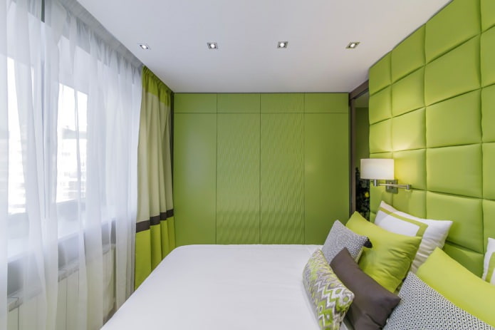 Modern hálószoba világos zöld tónusokkal