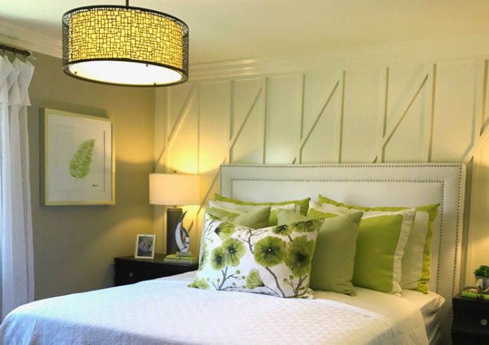 light green pillows in the bedroom