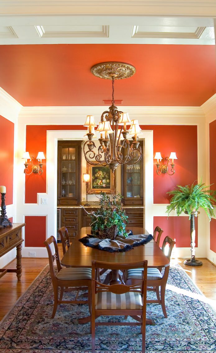 classic dining room in orange tones