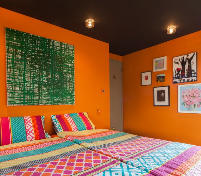 bright orange walls in the bedroom