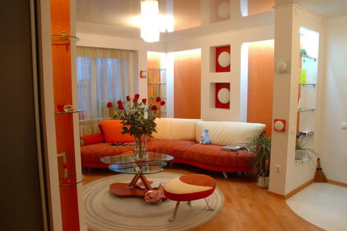 living room in orange tones