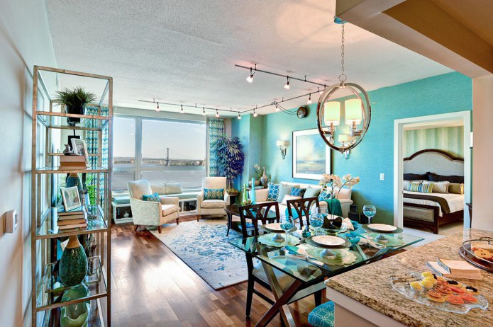 living room in turquoise colors