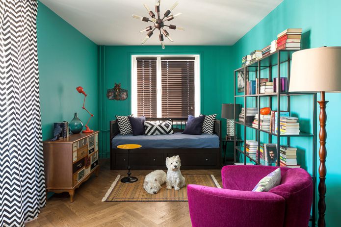 turquoise walls in the living room