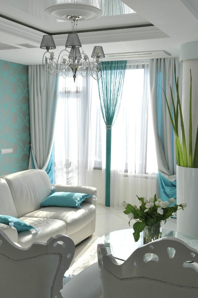 Turquoise white living room