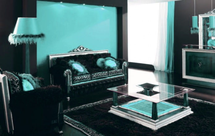 Black and turquoise living room