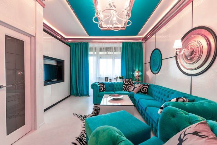 Turquoise pink living room