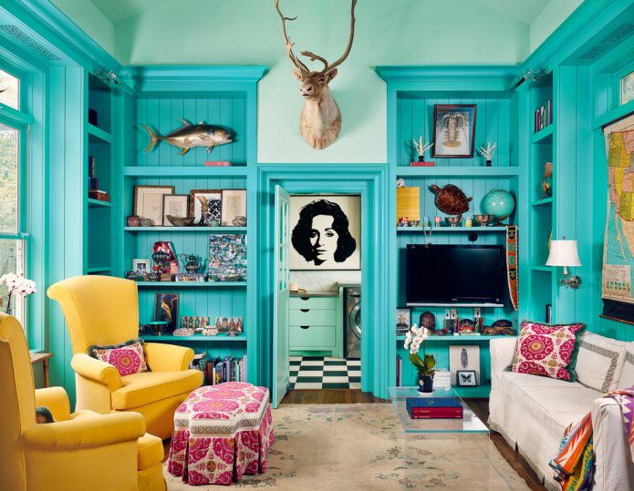 Yellow-turquoise living room