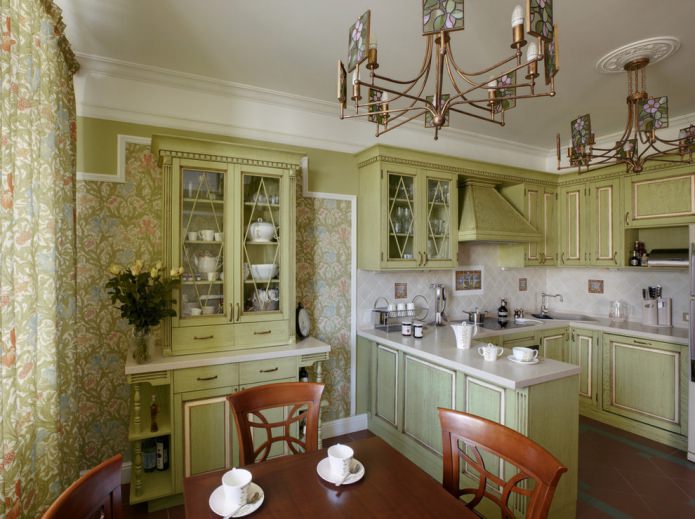 kitchen in light olive colors