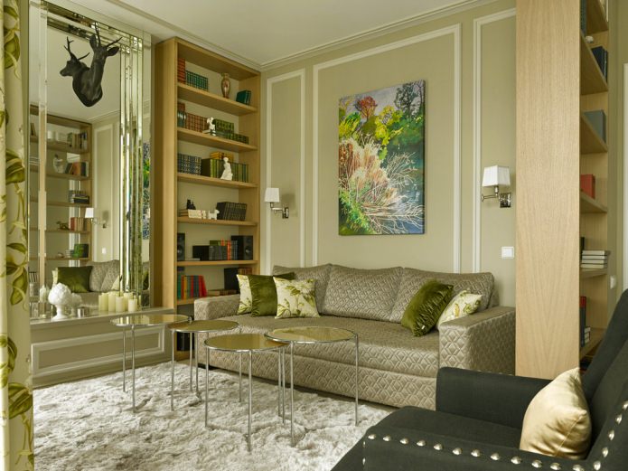 living room in olive tones