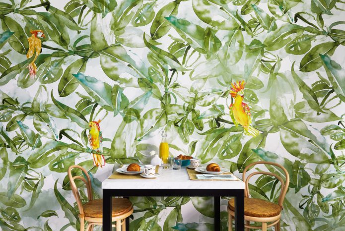 wallpaper with greenery and birds
