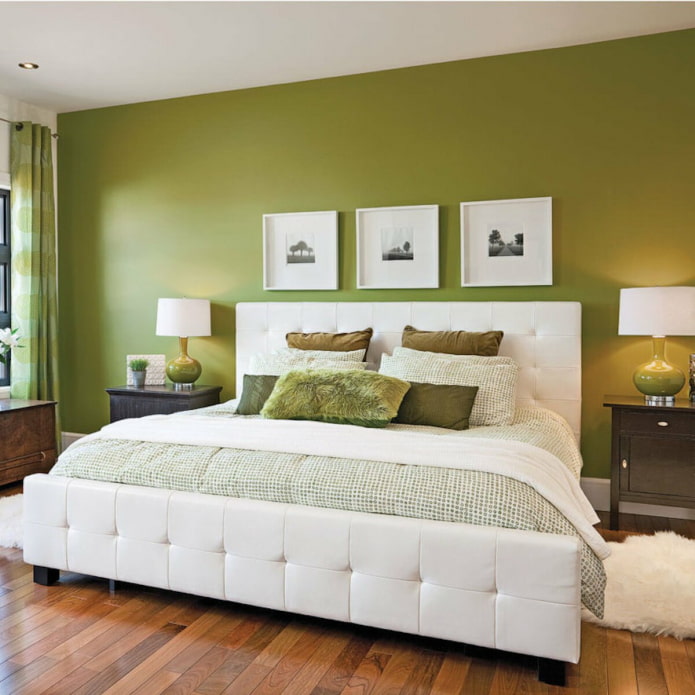 зелени зид у спаваћој соби