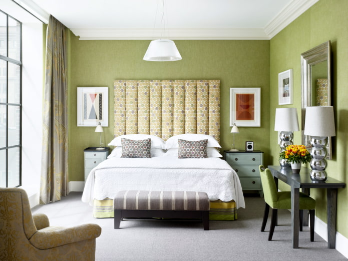 bedroom in green tones