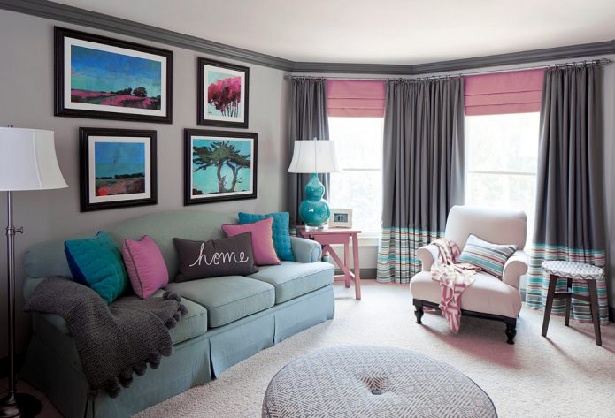 Curtains in gray-pink combination