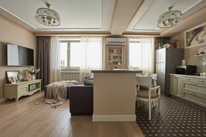 beige curtains in a classic interior
