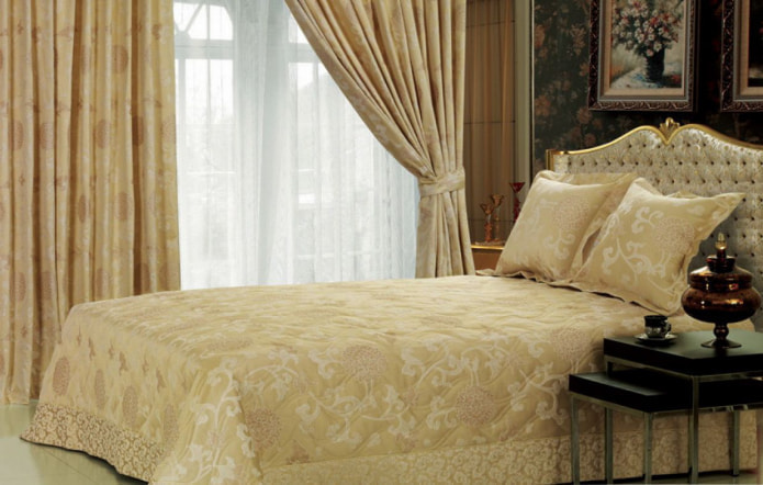 matching satin curtains with a bedspread