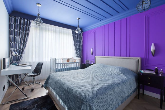 blue ceiling and purple wall